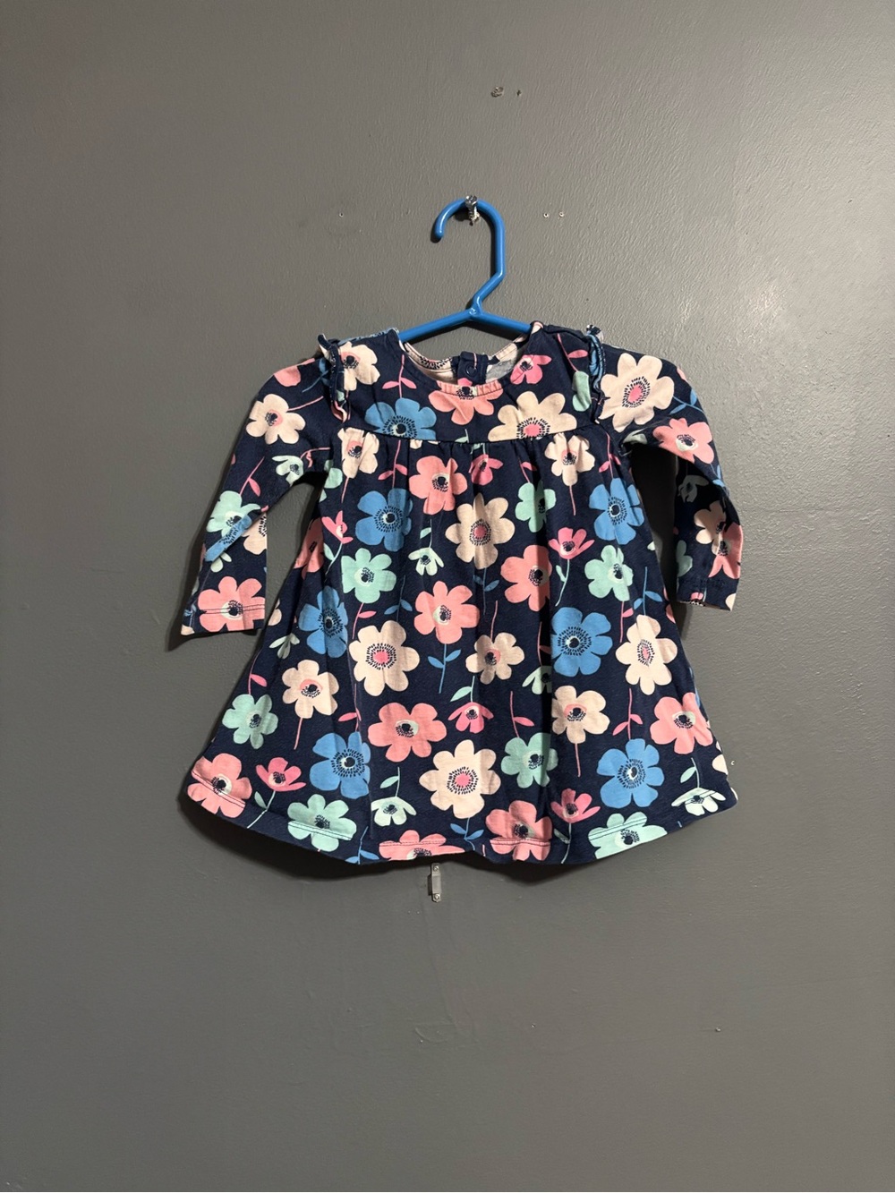Carter's colorful feminine Flower 100% Cotton Long Sleeve A-Line Dress Girls 12m